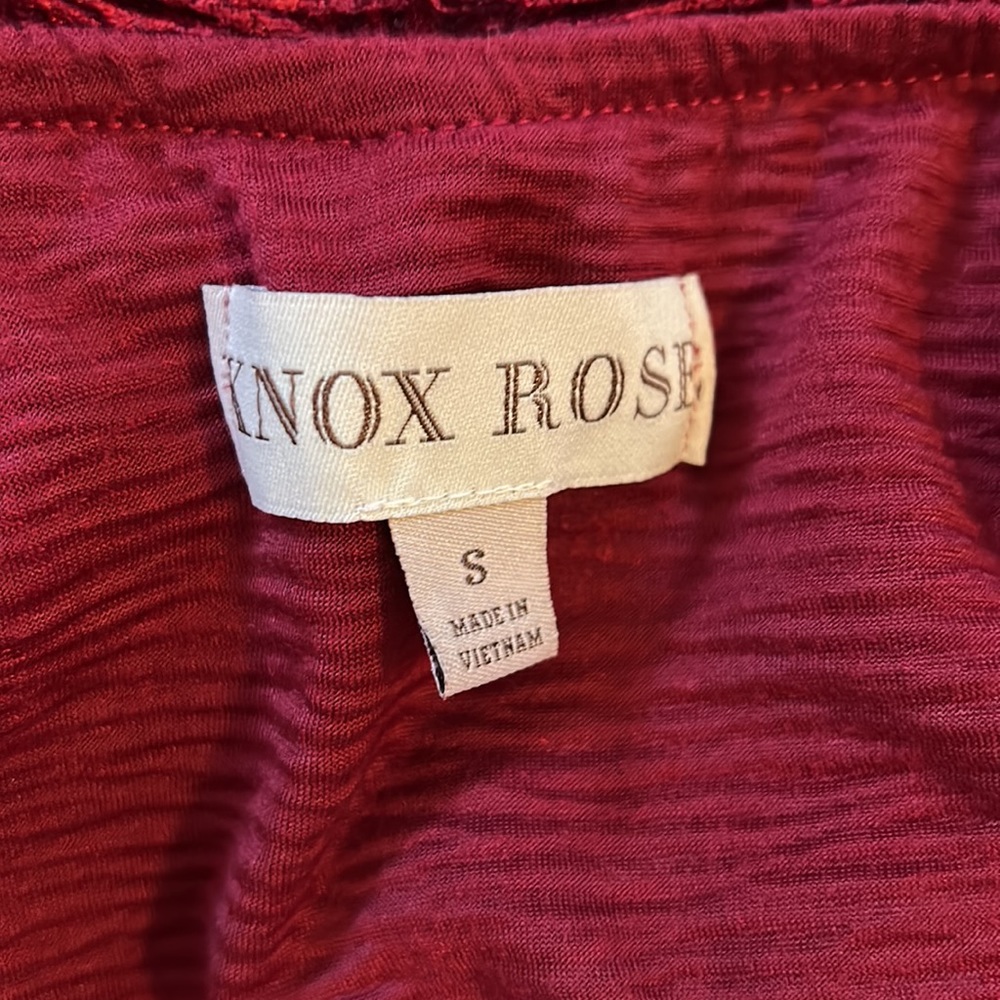Knox Rose Burgundy Maroon Crushed Velvet Ruffle Off the Shoulder Top - Picture 11 of 12